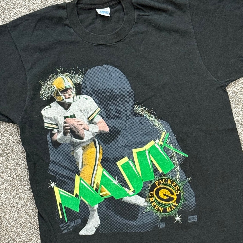 Vintage 90s Salem Sportswear Green Bay Packers Don Majkowski TShirt Mens L Black